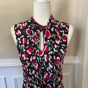 Nine West Multicolor Sleeveless Tie-Neck Blouse